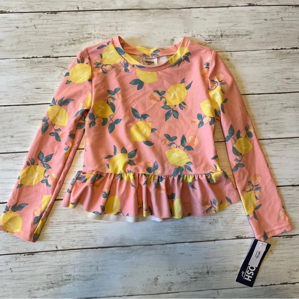 OshKosh B'gosh Coral Pink Long Sleeve Lemon Ruffle Top